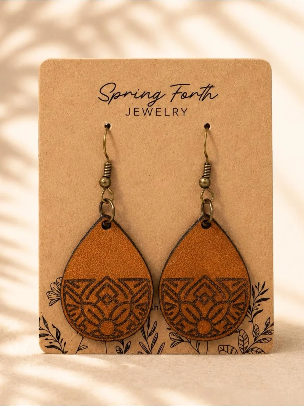 Handcrafted Brown Leather Teardrop Earrings - Rustic Boho Style